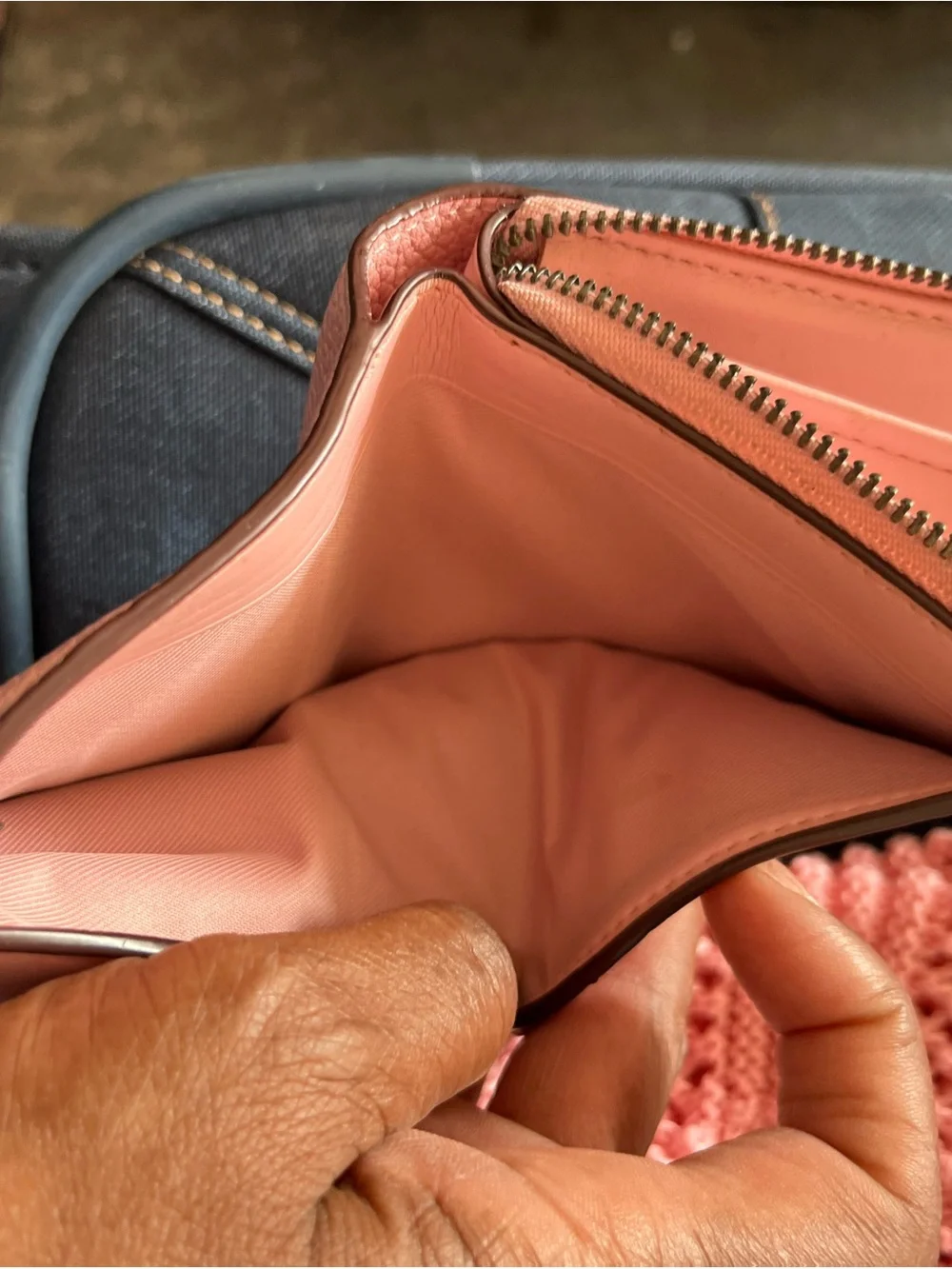 Coach Pebbled Leather Zip Wallet in Rose Pink with Gold Logo